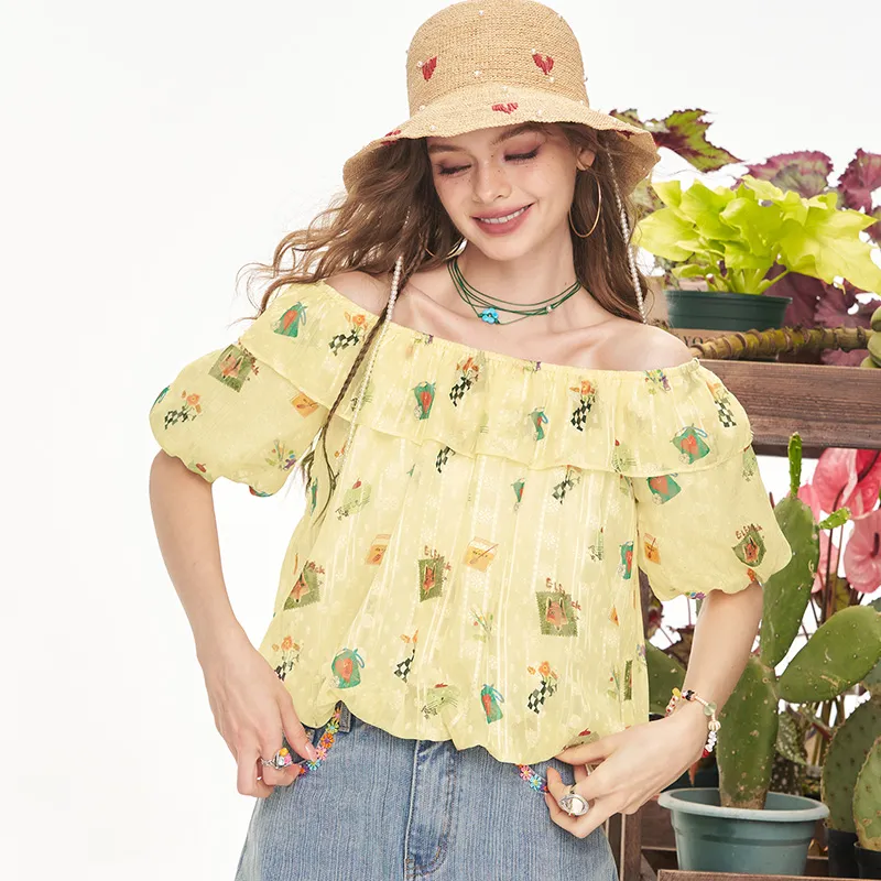 ELF SACK Chiffon Shirts Women's Fox Yellow Cream-2