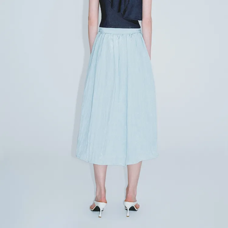 URBAN REVIVO Casual Long Skirt Women's Aqua Blue-3