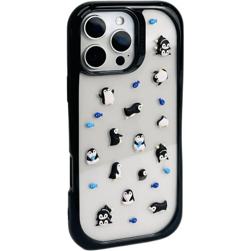Sopi TPU Material Penguin Kitten DIY Sticker Phone Cases Compatible With IPhone 16/15 Pro Max/Apple 13/14 Pro/Max-1