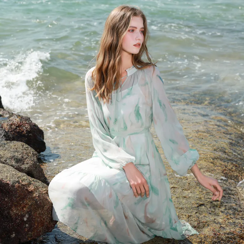 3COLOUR Long Sleeved Dress Women's Lake Blue Floral-3