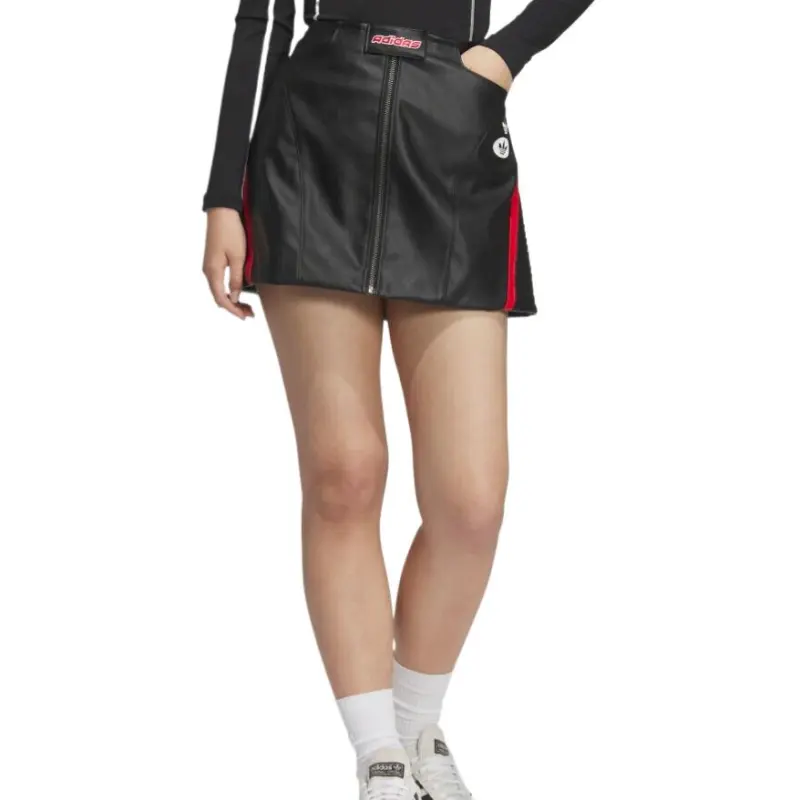 Adidas Originals SS25 Leather Short Skirts Women's Black-1