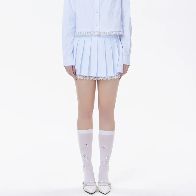 Three Quarters Casual Short Skirts Women's Blue White Stripes-2