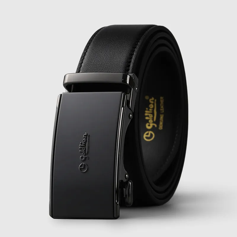 GOLDLION Top Grain Cow Leather Belts Men's Black 3.5cm-4