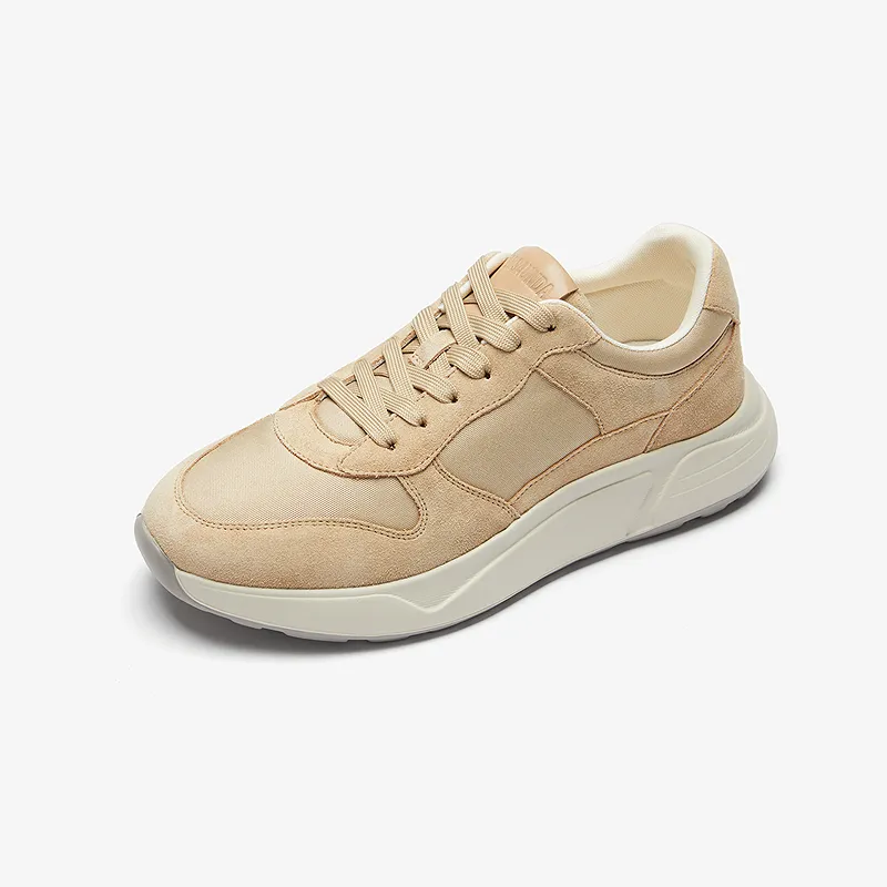 Le Saunda Lightweight Height Increasing Low Top Casual Shoes Men's Beige-1