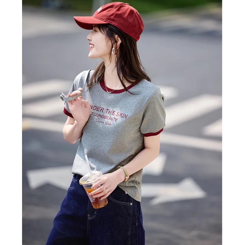 Still Quiet Regular Artsy Style Letter Youthful T Shirt Women's-2