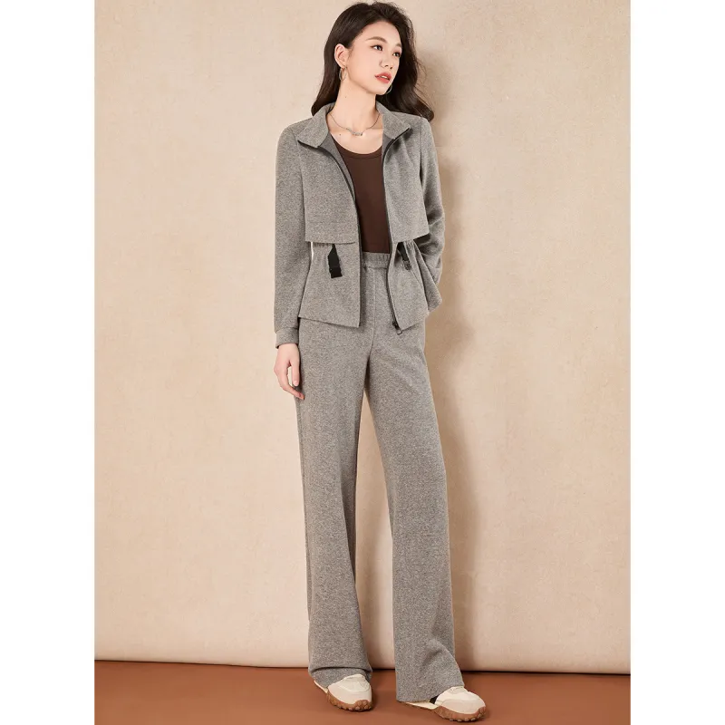 Mylan Casual Suit Cinched Waist Women's Gray-7