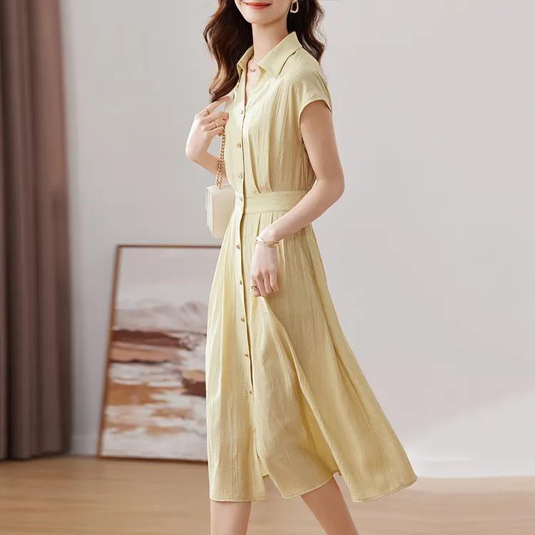 SENTUBILA Short Sleeved Dresses Women's Yellow-3