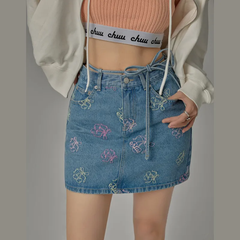 CHUU Casual Short Skirts Women's Denim Blue-3