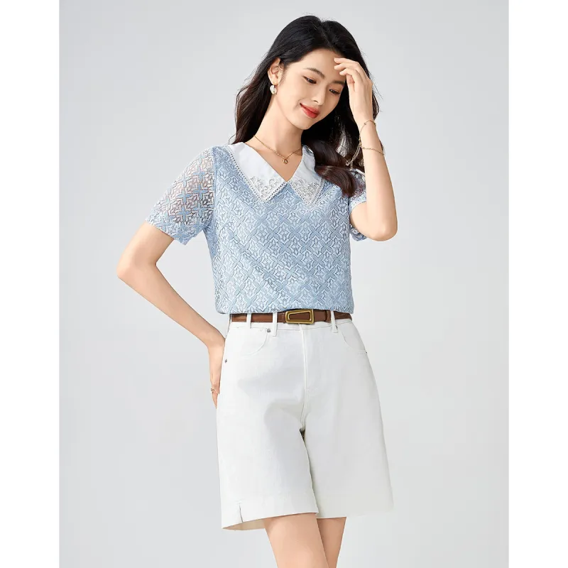Love Elaine Shirt Loose Fit Women's Blue-4