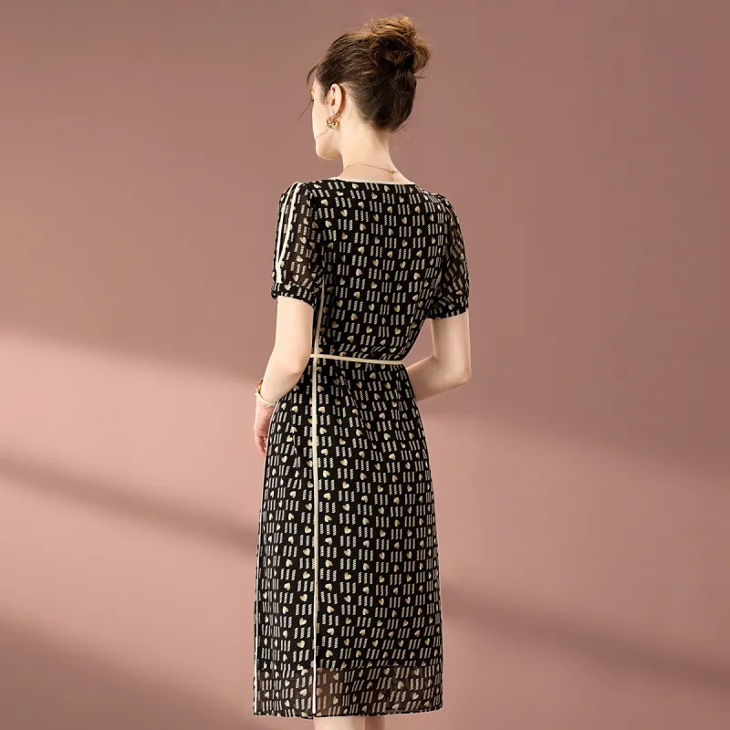 FENHONGMALI Short Sleeved Dress Women's Black-5