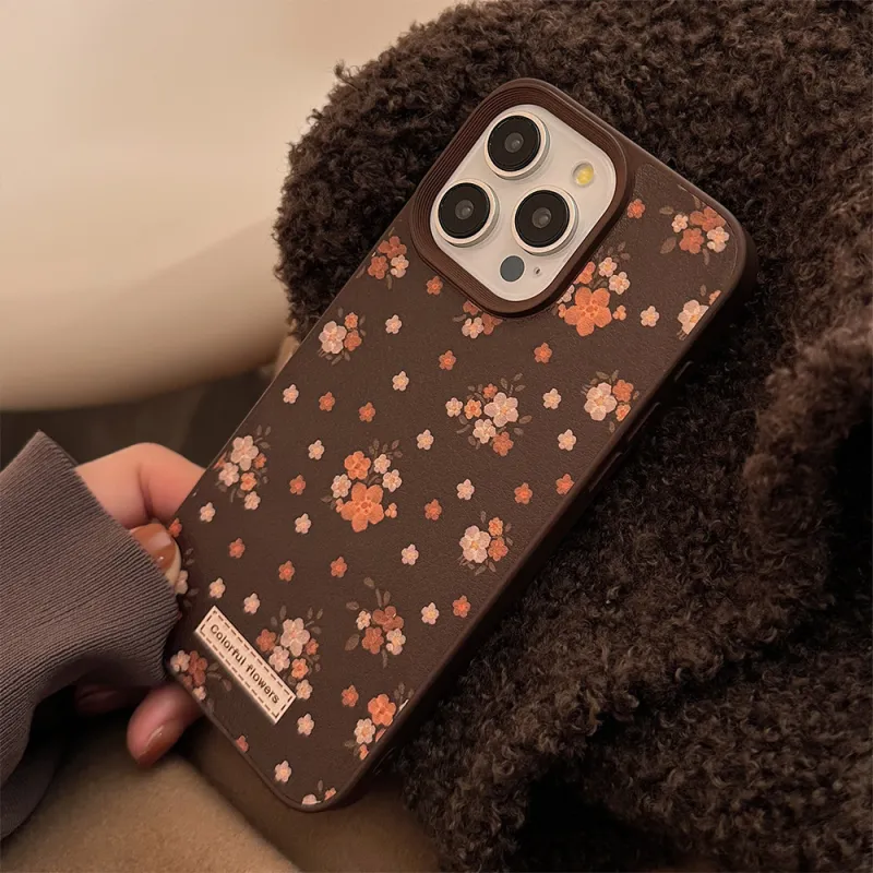 Cuttlefish Grid TPU Material Chocolate Vintage Small Bouquet Niche Phone Case Compatible With Apple 16/15/14/13/12/11-5