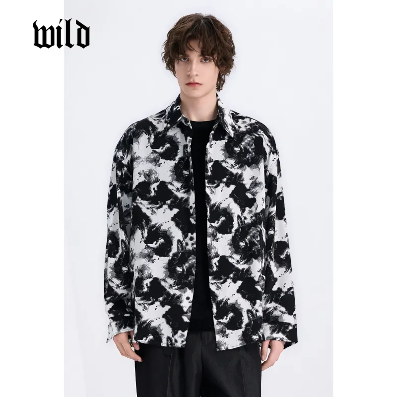 WILD LEADER Shirts Men Black With White Floral[CW51585A57]-1
