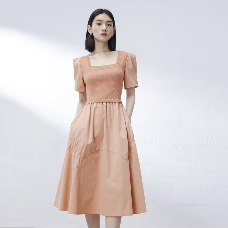SHUIYUNJIAN Short Sleeved Dress Women's Dusty Pink-3