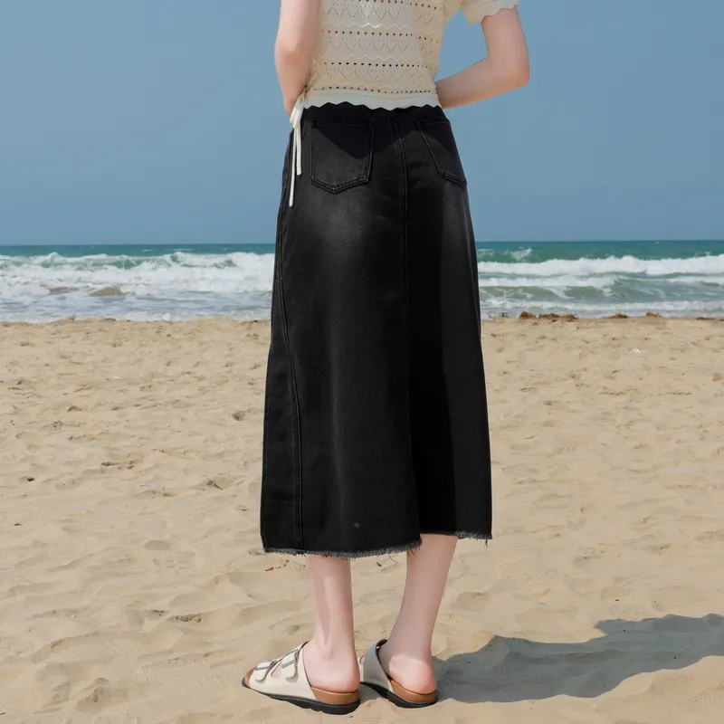 3COLOUR Casual Long Skirt Women's Classic Black-4