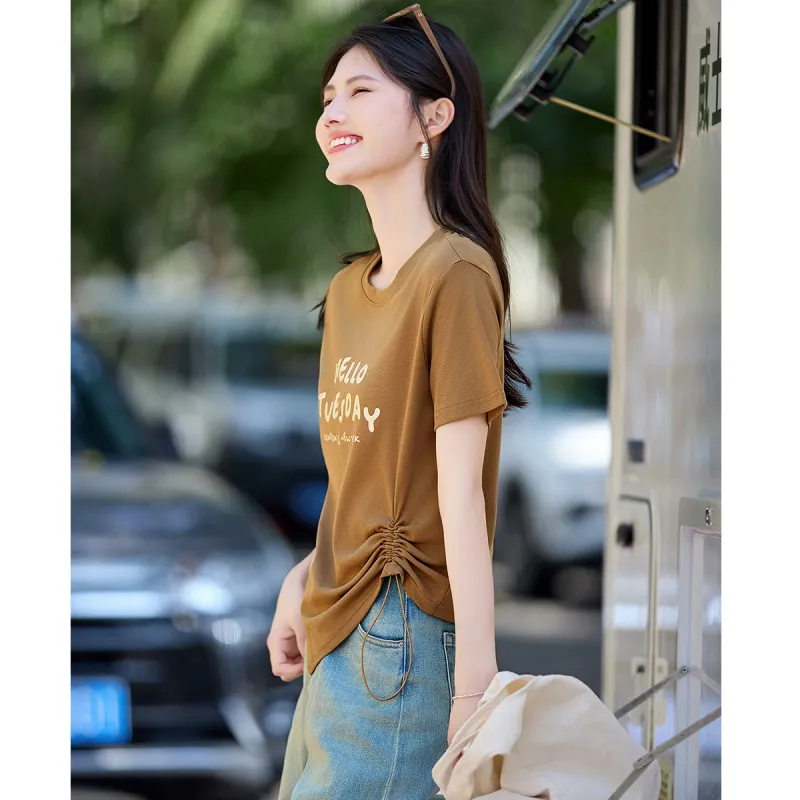 Still quiet T Shirts Women's Light Coffee-4