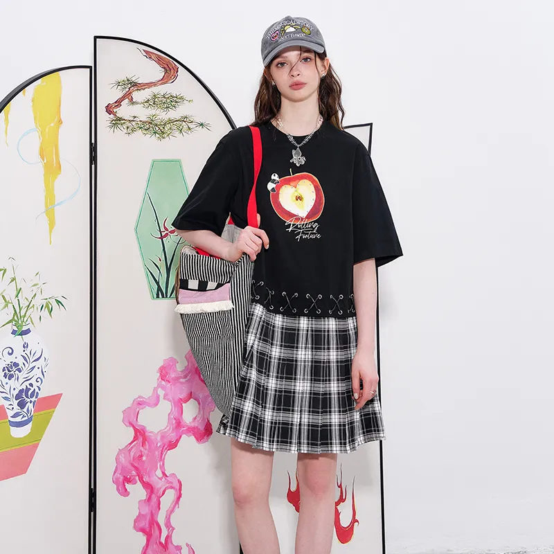 ELF SACK Short Sleeved Dress Women's Apple Black-4