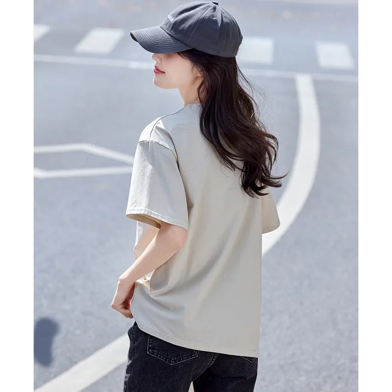 Still quiet T Shirts Women's Light Beige Gray-5