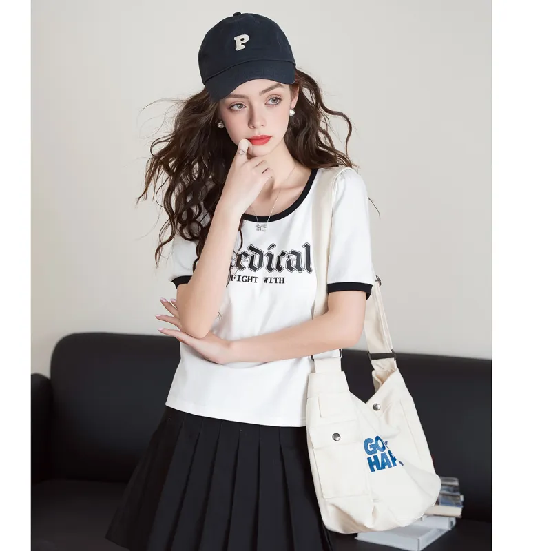 FAWENXIANGZI Summer Puff Sleeve T Shirt Women's White Straight-1