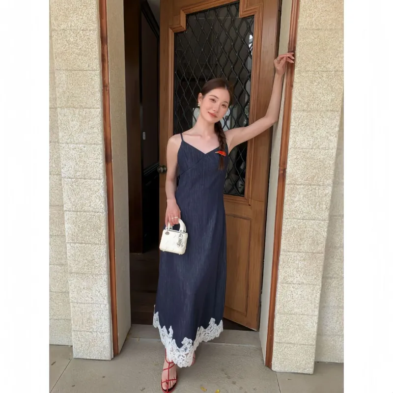 ONE SHALLOW Spring 2025 Slip Dress Women's Blue-3