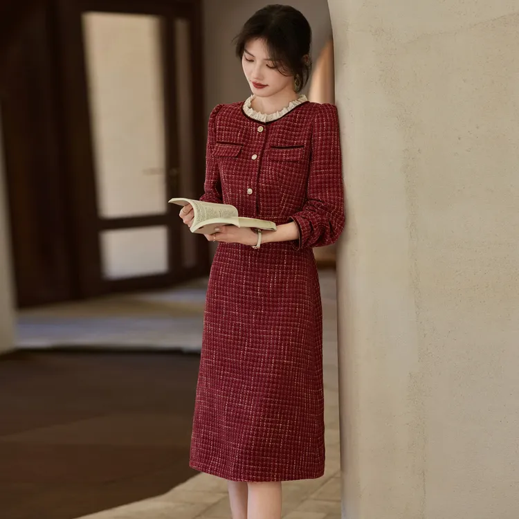 Still Quiet Long Sleeved Dress Women's Red-5