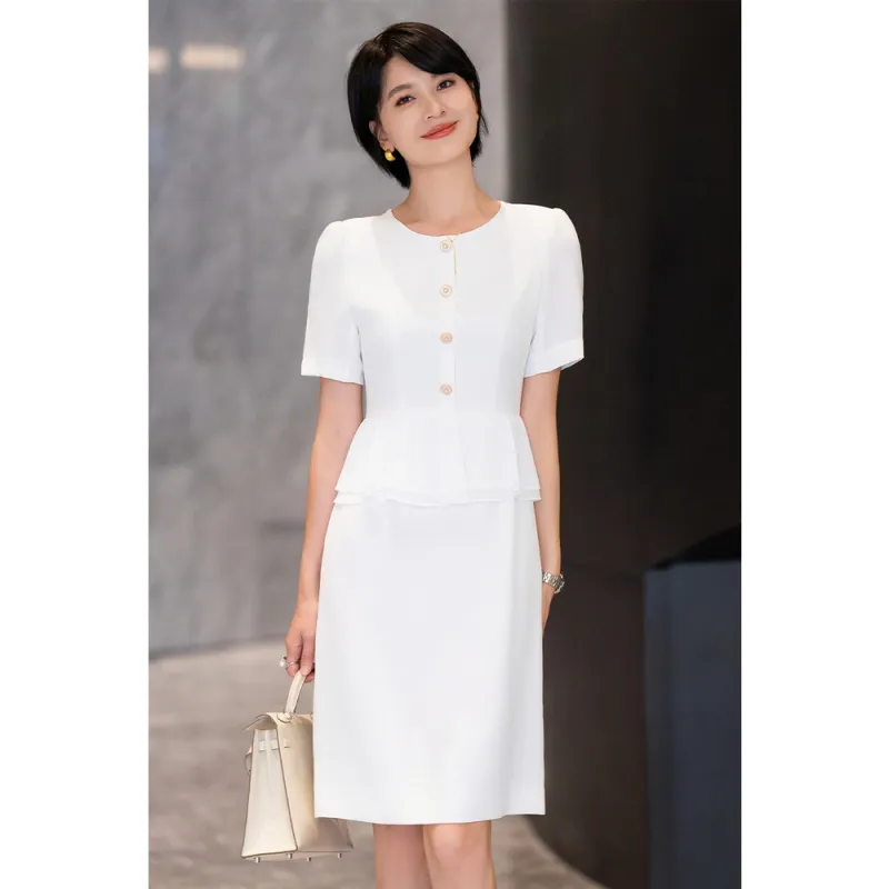 ONE SHALLOW Short Sleeved Dresses Women's White-5
