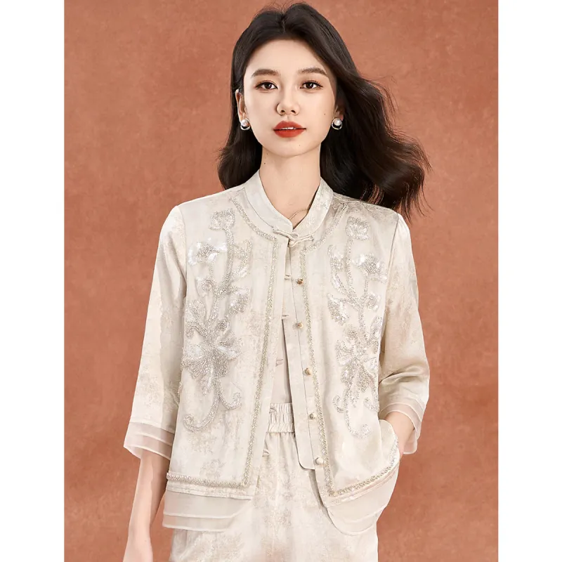 Mylan Jackets Women's Beige Heavyweight Beads Design-7