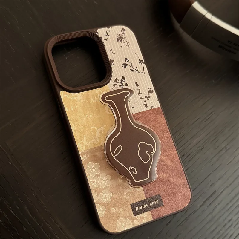 Cuttlefish Grid TPU Material Vintage Inspired Vase Stand DIY Niche Phone Case Compatible With Apple 16/15/14/13/12/11-6