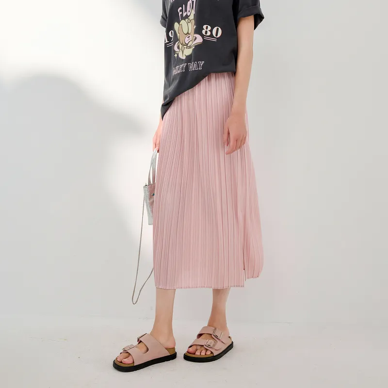 3COLOUR Casual Long Skirts Women's Peach Pink-5