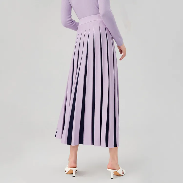 OVV Casual Long Skirt Women's Light Purple Splicing-3