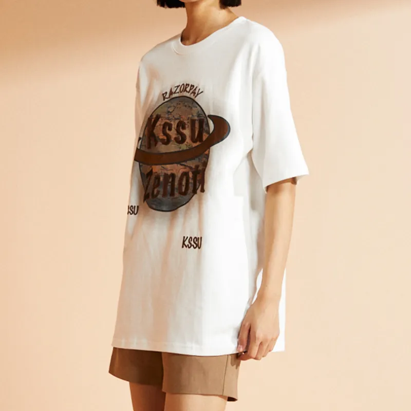IVENI Spring, Summer Regular T Shirt Women's Pearl White Loose Fit-4