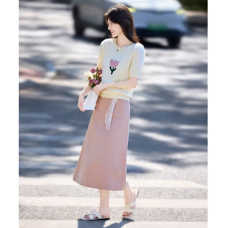 Still quiet Two Piece Skirt Sets Women's Ecru-5