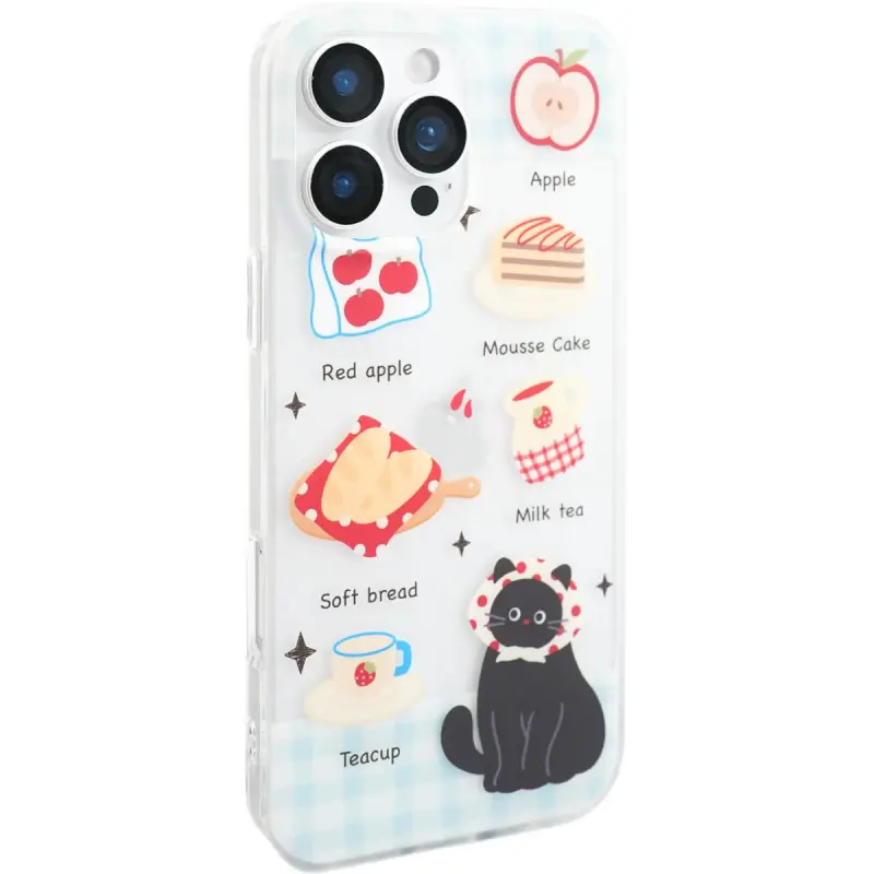 Sopi Acrylic Material Plaid Black Cat Cake Dessert Phone Cases Compatible With IPhone 16/15 Pro Max/Apple 13/14 Pro/Max-5