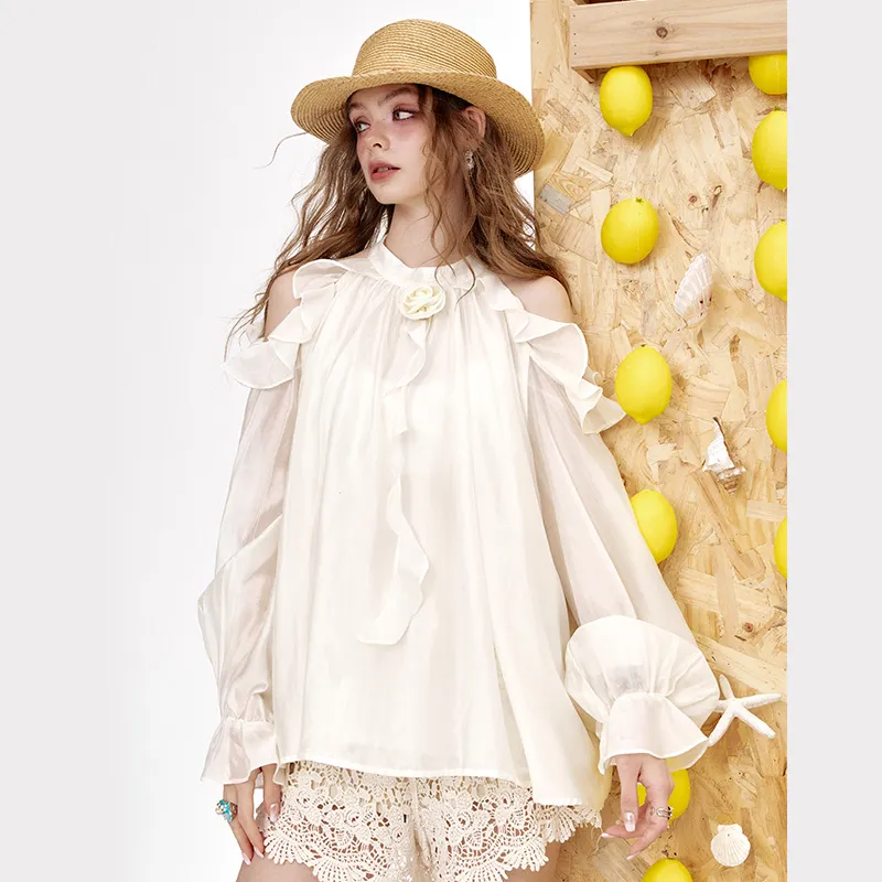 ELF SACK Chiffon Shirts Women's Elegant Ecru-2