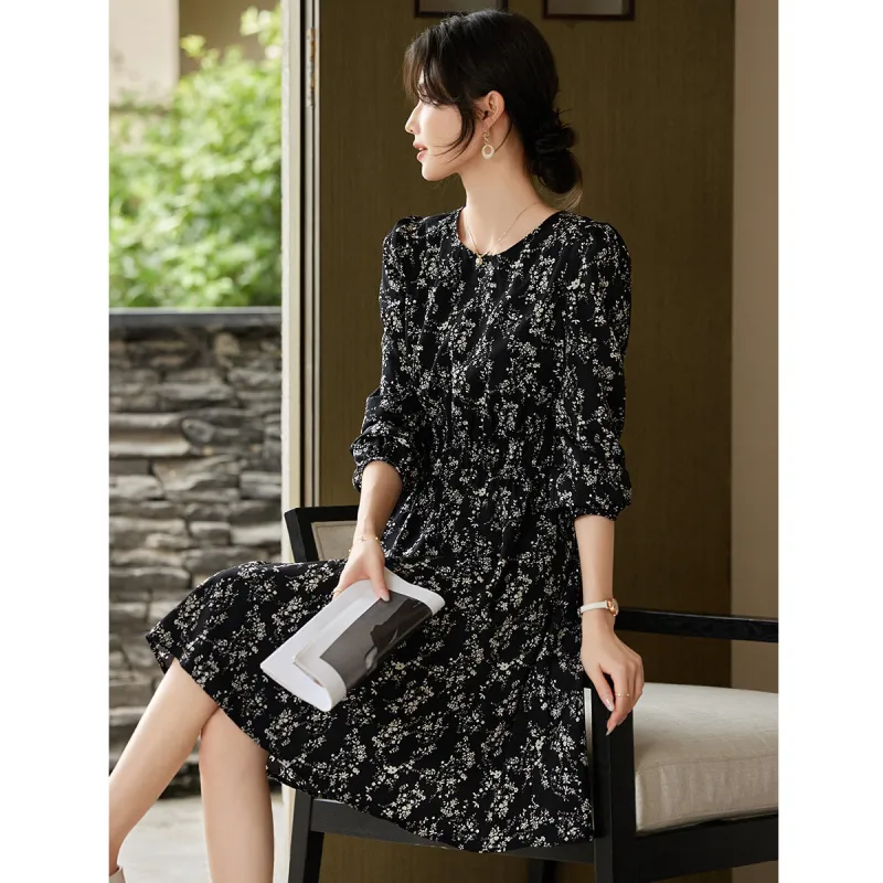 Still Quiet Long Sleeved Dress Women's Black Sole Multicolor-0