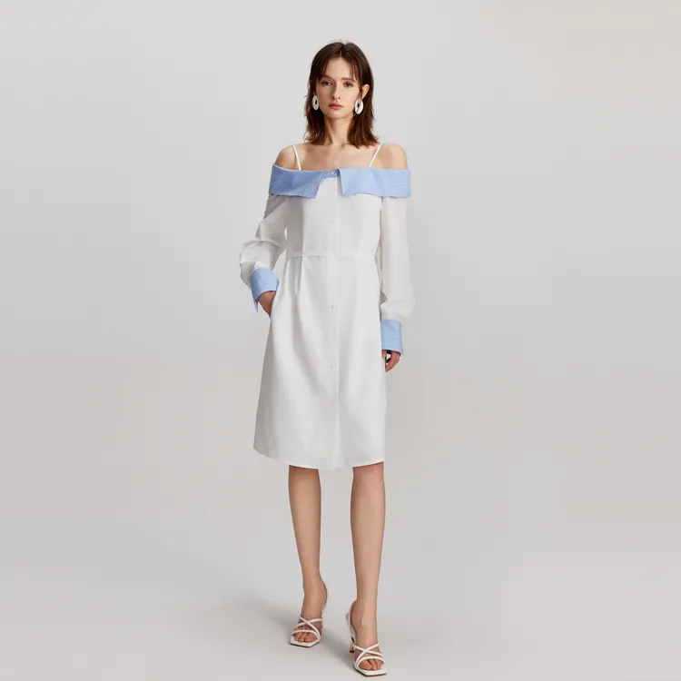 ELLE Summer Clothing New Arrival Long-Sleeved Skirt Women's White-2