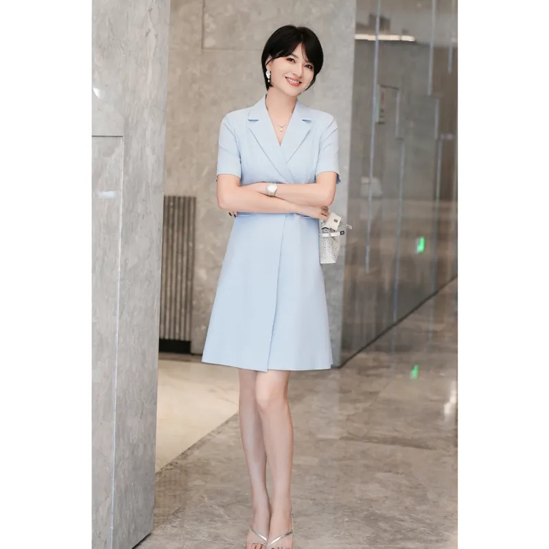 ONE SHALLOW Short Sleeved Dresses Women's Blue-4