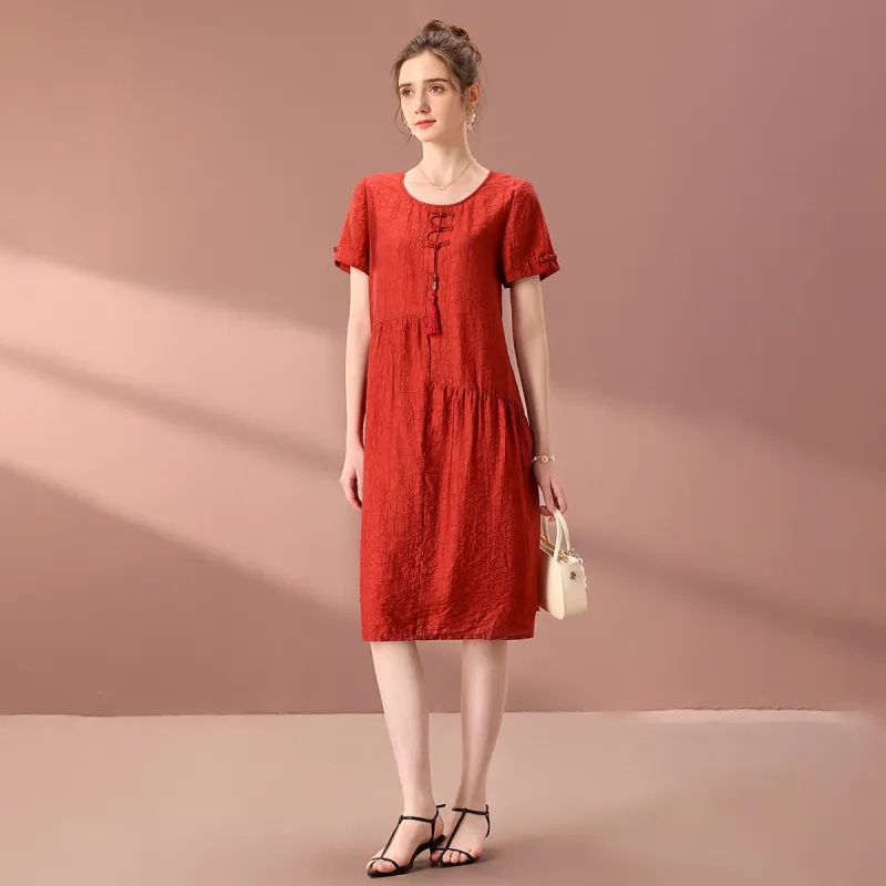 FENHONGMALI Short Sleeved Dresses Women's Red-4