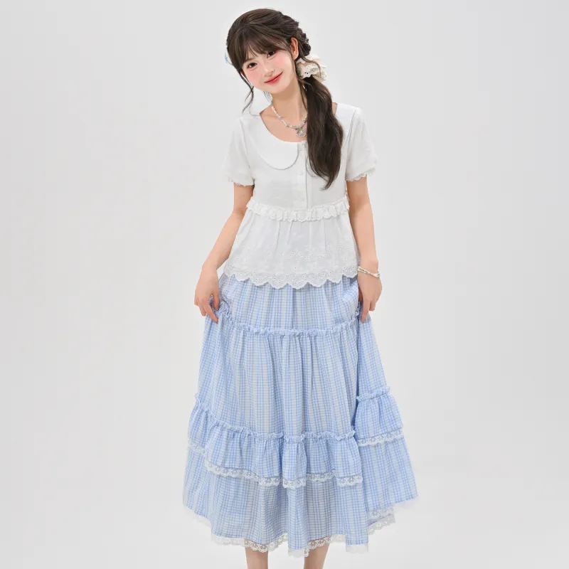 SNBL Casual Long Skirts Women's Blue-4