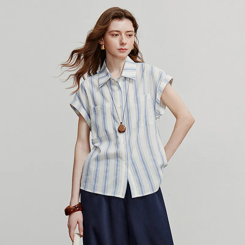 Initial language Shirts Women's White Base Blue Stripes-2
