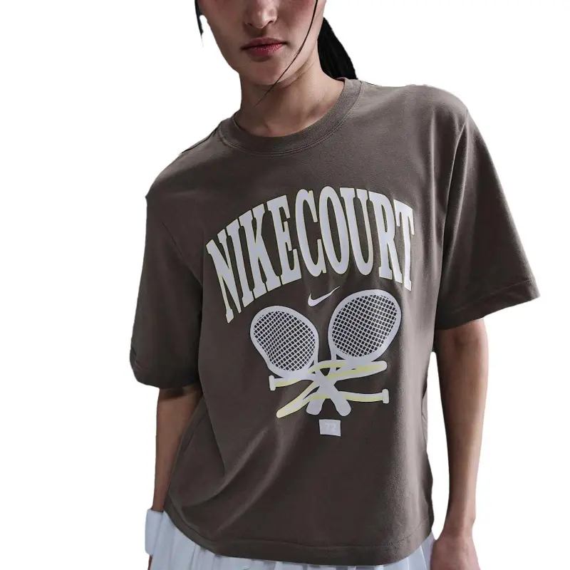Nike Dri Fit Drop Shoulder Sleeve T Shirt Women's Gray-2
