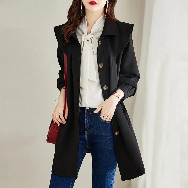 TERRE BLEUE Trench Coat Women's Black-1