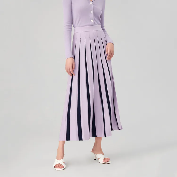 OVV Casual Long Skirt Women's Light Purple Splicing-2