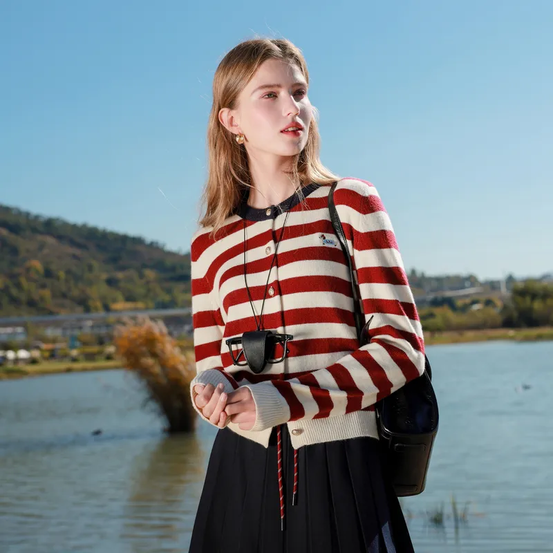 3COLOUR Knitwear Women's Burgundy Stripes-4