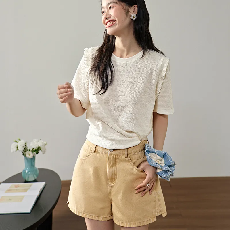 KUOSE Denim Shorts Women's Yellow-6