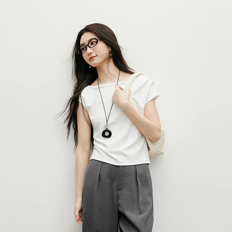 Hopeshow T Shirts Women's Raw White 001-3