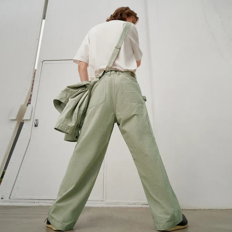 714STREET Casual Pants Unisex Green Stripes-4