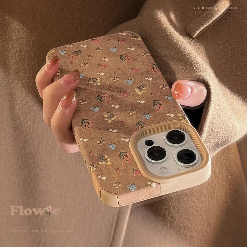 Cuttlefish Grid TPU Material Leather Gentle Floral Niche Phone Case Compatible With Apple 16/15/14/13/12/11-4