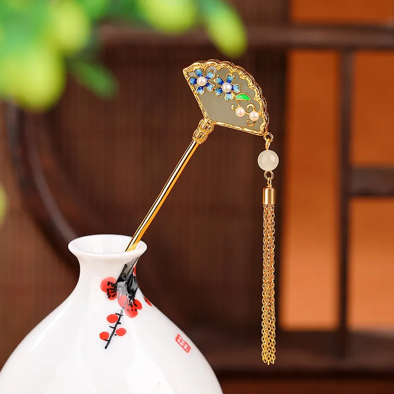 Royal Heaven's Choice Hetian Jade Hairpin Pale Greenish White Jade Unisex-4