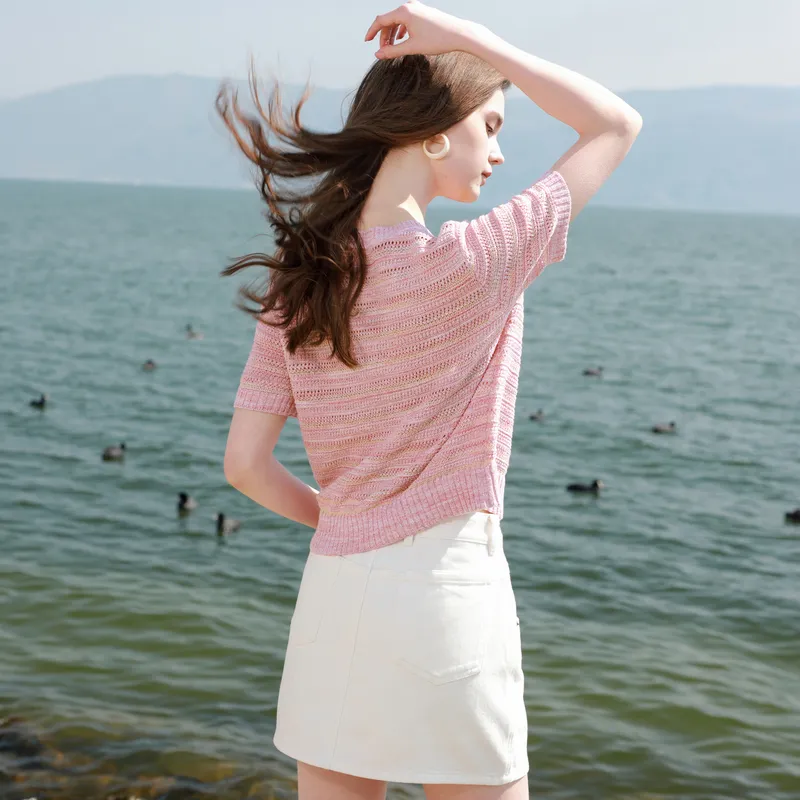 3COLOUR Knitwear Women's Cherry Blossom Pink Stripes-5