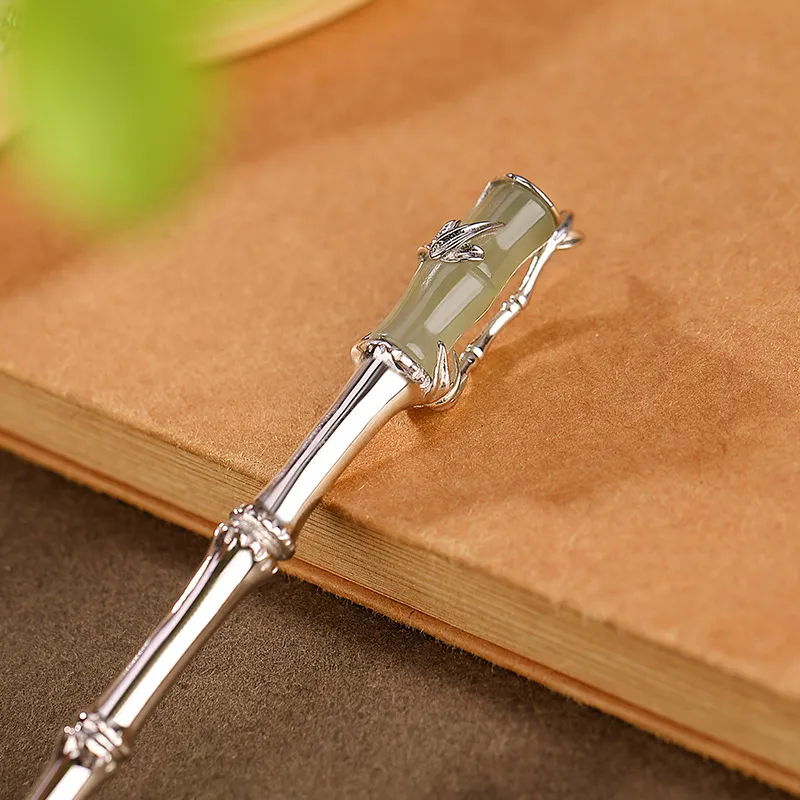 Royal Heaven's Choice Hetian Jade Hairpin Pale Greenish White Jade Unisex-3